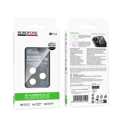  iPhone 18 Pro/18 Pro Max ezüst Borofone BF14 3D fémkeretes edzett üveg kameralencse-védő - 4