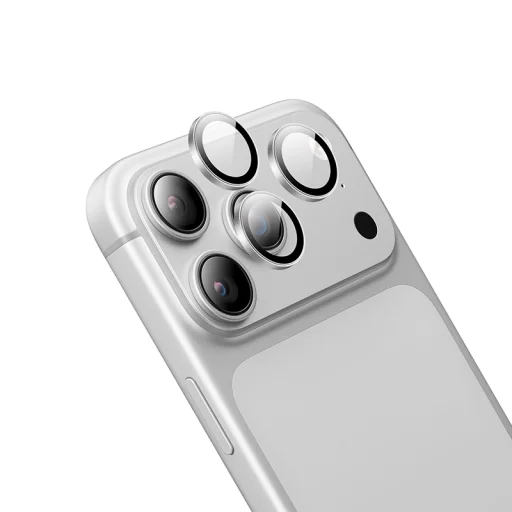  iPhone 18 Pro/18 Pro Max ezüst Borofone BF14 3D fémkeretes edzett üveg kameralencse-védő - 1