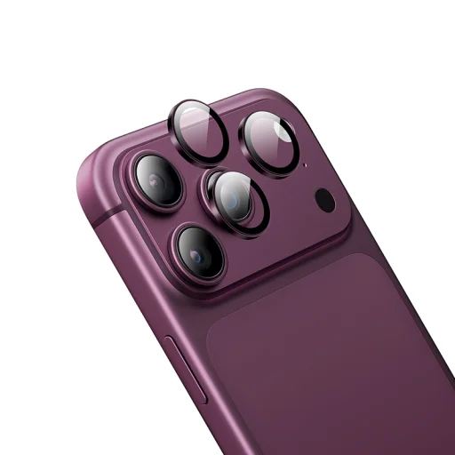  iPhone 18 Pro/18 Pro Max Borofone BF14 3D piros, fémkeretes edzett üveg kameravédő - 1