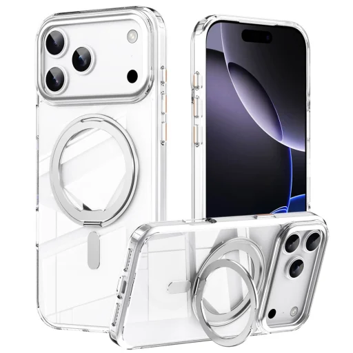  iPhone 18 Pro Max / iPhone 17 Pro Max fehér MagSafe mágneses tok 360°-ban forgatható támasszal - 1