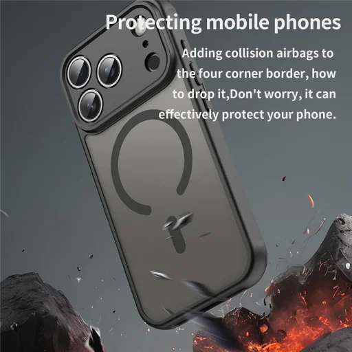  iPhone 18 Pro Max / iPhone 17 Pro Max mágneses, matt PC és TPU védőtok – fekete - 2