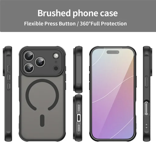  iPhone 18 Pro Max / iPhone 17 Pro Max mágneses, matt PC és TPU védőtok – fekete - 7