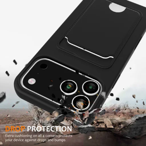  iPhone 18 Pro Max / iPhone 17 Pro Max szilikontok kártyatartóval és pánttal – fekete - 2