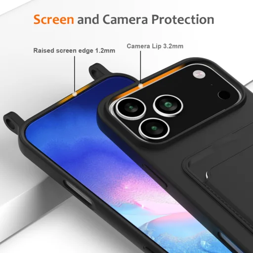  iPhone 18 Pro Max / iPhone 17 Pro Max szilikontok kártyatartóval és pánttal – fekete - 5