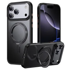 iPhone 18 Pro Max / iPhone 17 Pro Max mágneses tok forgatható támasszal, fekete