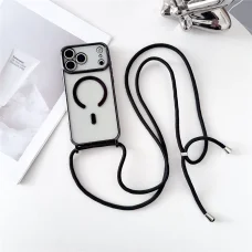  iPhone 18 Pro Max / iPhone 17 Pro Max MagSafe-kompatibilis TPU tok hosszú pánttal, fekete
