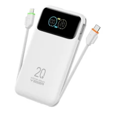 Veger Fuerza 10 (W1212B) 10 000 mAh-s külső akkumulátor beépített kábelekkel, 20 W, fehér