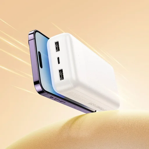 Hoco J163A 20 000 mAh külső akkumulátor négy beépített kábellel, fehér - 4