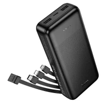 Hoco J163A 20 000 mAh külső akkumulátor négy beépített kábellel, fekete