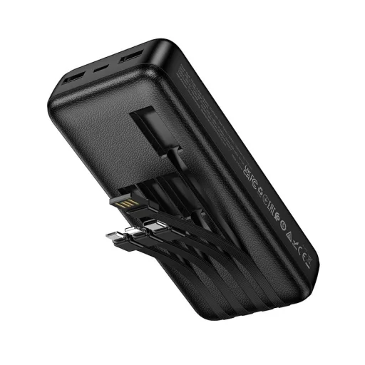 Hoco J163A 20 000 mAh külső akkumulátor négy beépített kábellel, fekete - 3