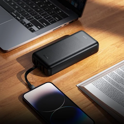 Hoco J163A 20 000 mAh külső akkumulátor négy beépített kábellel, fekete - 5