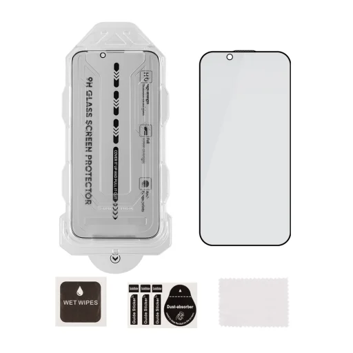  Apple iPhone 13/13 Pro/14/16e/17e fekete OBAL:ME 5D betekintésgátló edzett üveg felhelyező eszközzel - 2