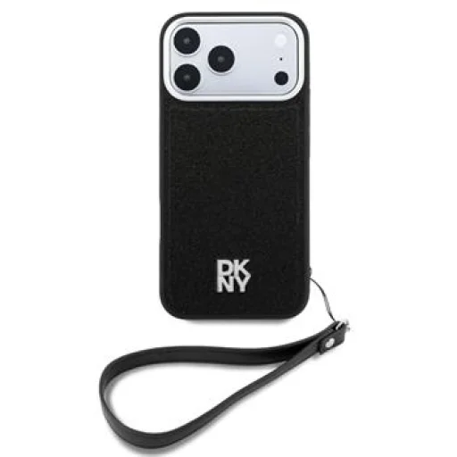  iPhone 18 Pro Max fekete DKNY MagSafe-kompatibilis műbőr tok rögzített csillámos pánttal - 1