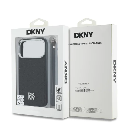  iPhone 18 Pro fekete DKNY MagSafe-kompatibilis műbőr tok rögzített csillámos pánttal - 6