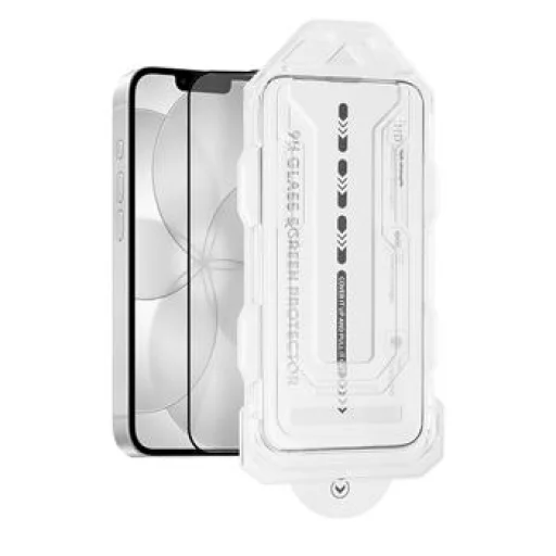  Apple iPhone 13/13 Pro/14/16e/17e fekete OBAL:ME 5D edzett üveg kijelzővédő felhelyező segédeszközzel - 1