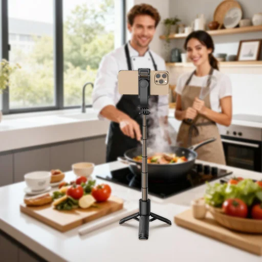 Acefast E42 szelfibot automatikusan nyíló állvánnyal és Bluetooth-távirányítóval, 63 cm, fekete - 10