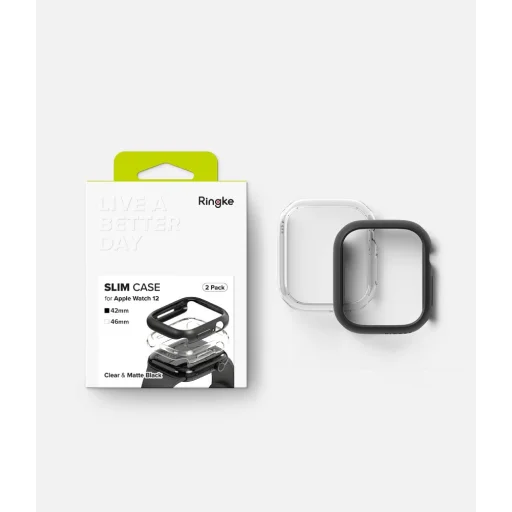  Apple Watch 12 (42 mm) Ringke Slim 2 darabos tokcsomag, átlátszó és matt fekete - 6