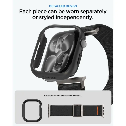  Apple Watch 10 / 11 / 12 (46 mm) fekete Spigen Fit Lite Ultra + Thin Fit tok- és szíjkészlet - 7