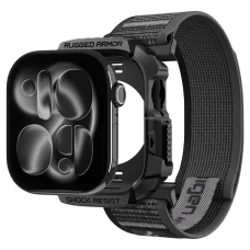 Apple Watch 10 / 11 / 12 (46 mm) órához való fekete-szürke Spigen Athlex Air + Rugged Armor tok és szíj