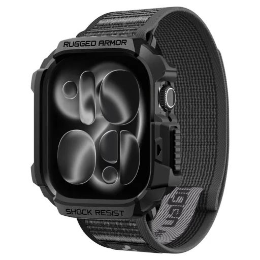  Apple Watch 10 / 11 / 12 (46 mm) órához való fekete-szürke Spigen Athlex Air + Rugged Armor tok és szíj - 2