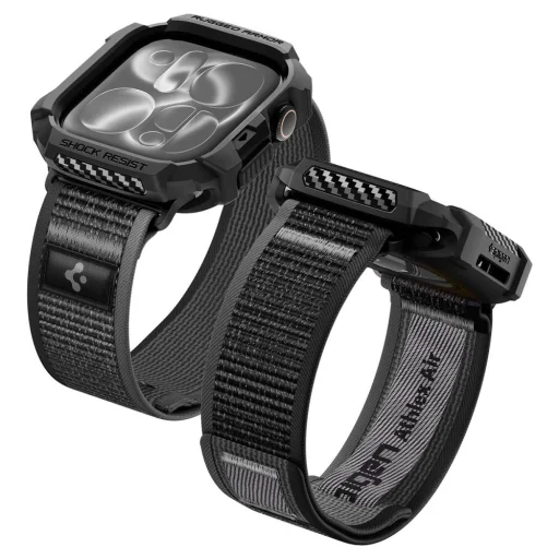  Apple Watch 10 / 11 / 12 (46 mm) órához való fekete-szürke Spigen Athlex Air + Rugged Armor tok és szíj - 4