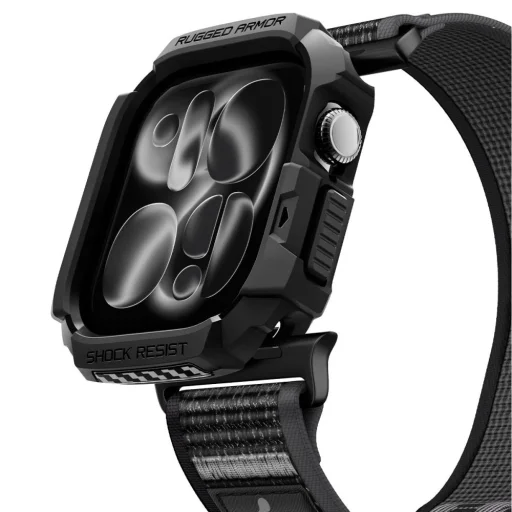  Apple Watch 10 / 11 / 12 (46 mm) órához való fekete-szürke Spigen Athlex Air + Rugged Armor tok és szíj - 5