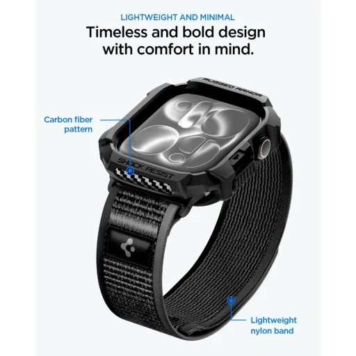  Apple Watch 10 / 11 / 12 (46 mm) órához való fekete-szürke Spigen Athlex Air + Rugged Armor tok és szíj - 6