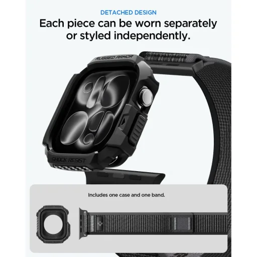  Apple Watch 10 / 11 / 12 (46 mm) órához való fekete-szürke Spigen Athlex Air + Rugged Armor tok és szíj - 8