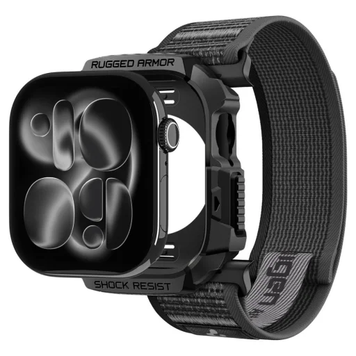  Apple Watch 10 / 11 / 12 (46 mm) órához való fekete-szürke Spigen Athlex Air + Rugged Armor tok és szíj - 1