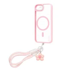  Apple iPhone 16e/17e átlátszó, csillámos OBAL:ME MagNetix Wrist Blossom tok csuklópánttal