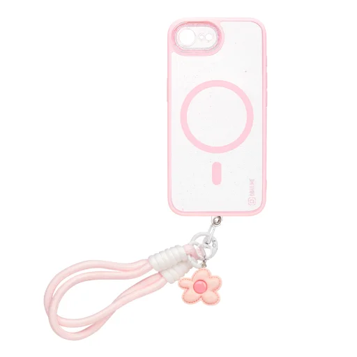  Apple iPhone 16e/17e átlátszó, csillámos OBAL:ME MagNetix Wrist Blossom tok csuklópánttal - 2