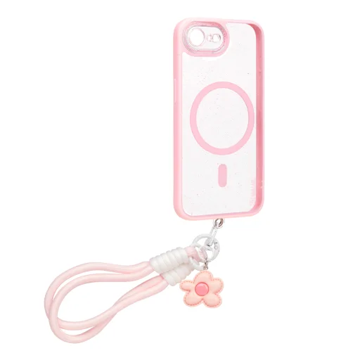  Apple iPhone 16e/17e átlátszó, csillámos OBAL:ME MagNetix Wrist Blossom tok csuklópánttal - 3