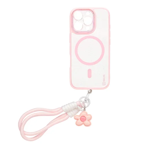  Apple iPhone 16 Pro OBAL:ME MagNetix Wrist átlátszó, csillámos tok – Blossom - 2