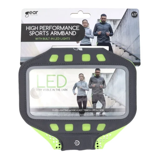 GEAR Sport ArmBand LED XL LED-világítású sportos kartok 4,7–6,1 hüvelykes telefonokhoz, fekete - 4