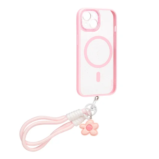  Apple iPhone 15-höz való átlátszó OBAL:ME MagNetix Wrist Blossom tok csuklópánttal - 3