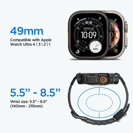 Spigen Rugged Armor Pro tok és kijelzővédő Apple Watch Ultra 4 / 3 / 2 / 1 (49 mm) órához, fekete (ACS12053) - 6
