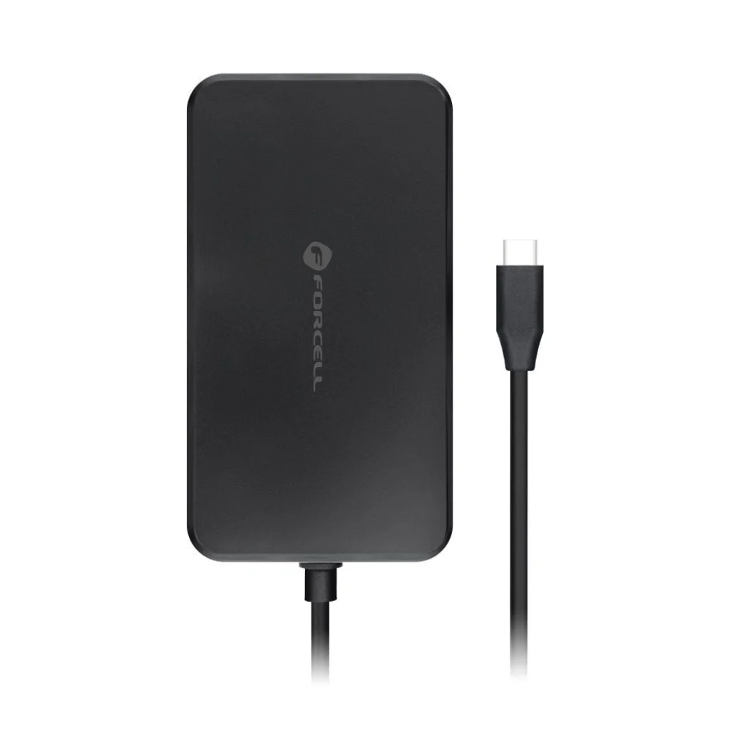 FORCELL F-ENERGY E856 fekete adapterháza felülnézetből és USB-C kábelvége