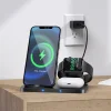 Hoco Vezeték nélküli Qi töltő 3in1 LED Telefon + Airpods + Apple Watch töltésére CW33 fekete thumbnail