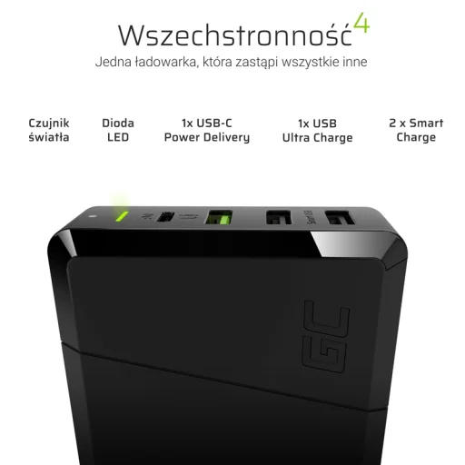 Green Cell Power Source 75W 4 portos USB-C PD töltő ultrabook töltéssel és Ultra Charge technológiával CHARGC01 - 5