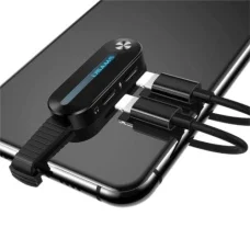 Usams Lightning elosztó adapter és hátlapi gyűrű alakú tartó LED kijelzővel fekete