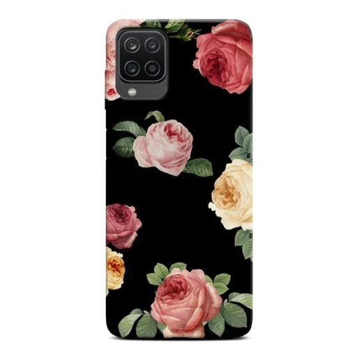Samsung A12 Casegadget fekete rózsa mintás tok - 1
