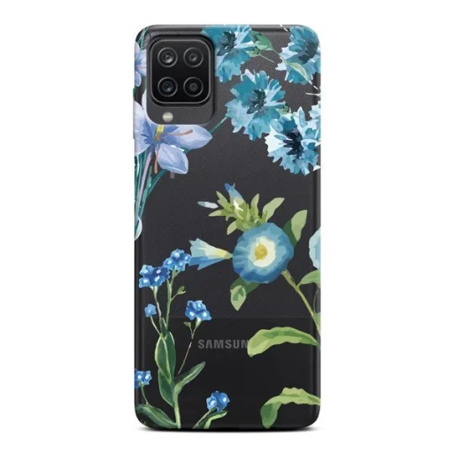 Samsung A12 Casegadget kék virág mintás tok - 1