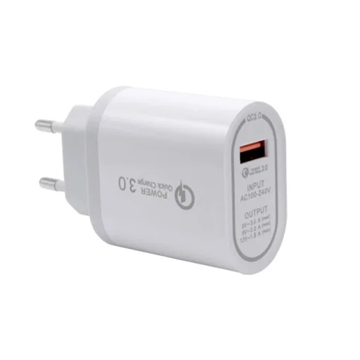 Hálózati töltő adapter 1x USB QC 3.0 fehér  5V / 3A 18W - 1