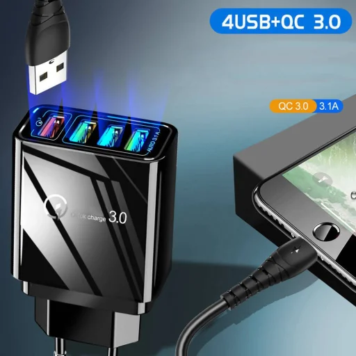 Nexeri Hálózati töltő adapter 4x USB QC 3.0 fekete - 8