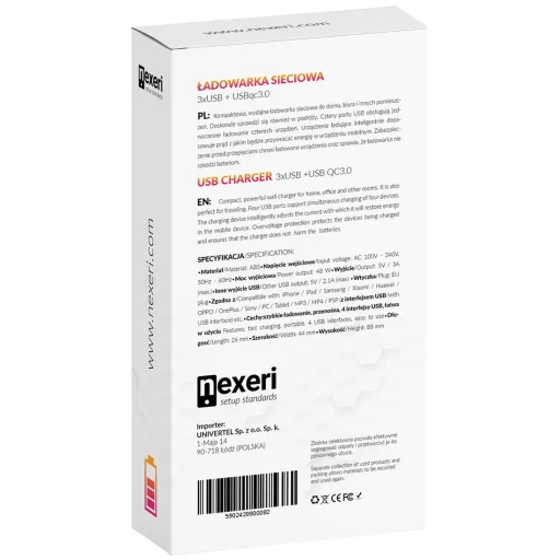 Nexeri Hálózati töltő adapter 4x USB QC 3.0 fekete - 12