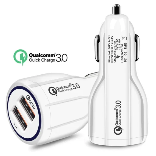 Univerzális szivargyújtós autós töltő 3.1A 2xUSB QC 3.0 fehér - 8
