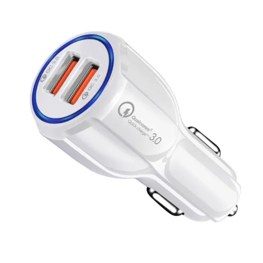 Univerzális szivargyújtós autós töltő 3.1A 2xUSB QC 3.0 fehér - 3