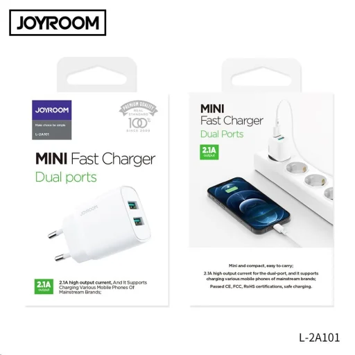 Joyroom L-2A121 Hálózati töltő adapter 2x USB fehér - 4
