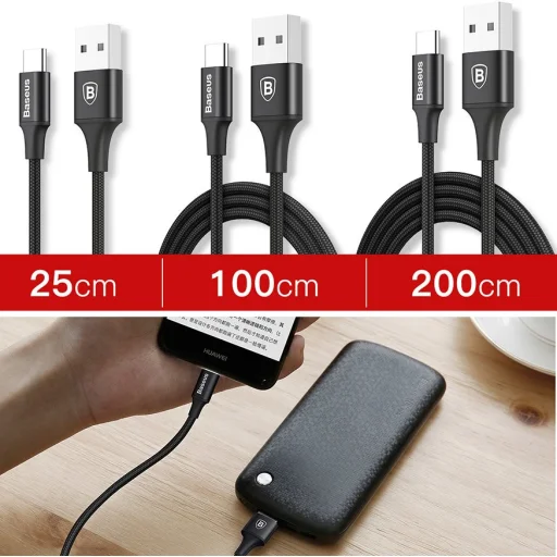 Baseus Rapid Nylon fonatos kábel USB - USB Type-C 2A 2m fekete (CATSU-C01) - 10