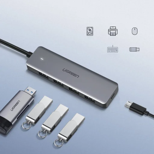 Ugreen USB - 4xUSB 3.2 Gen 1 HUB elosztó micro USB energia ellátással szürke (CM219 70336) - 10